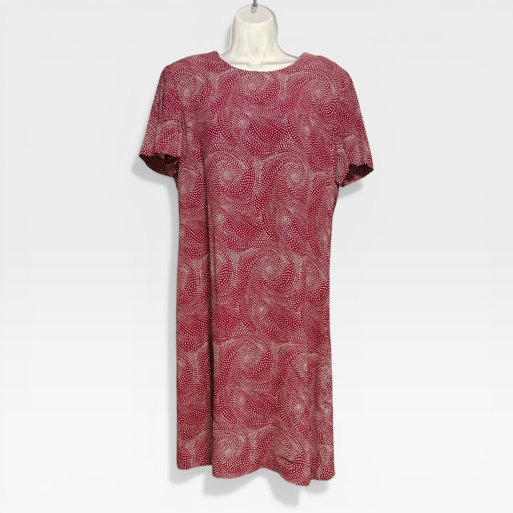 Talbots Shift Dress Womens 12 Red Excellent Swirl Polka Dot Rayon‎ Shoulder Pads